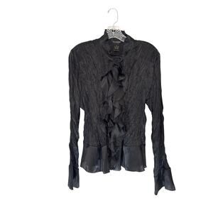 Sunny Taylor Blouse Black Vamp Goth Ruffle Collar Whimsigoth Long Sleeve Size XL